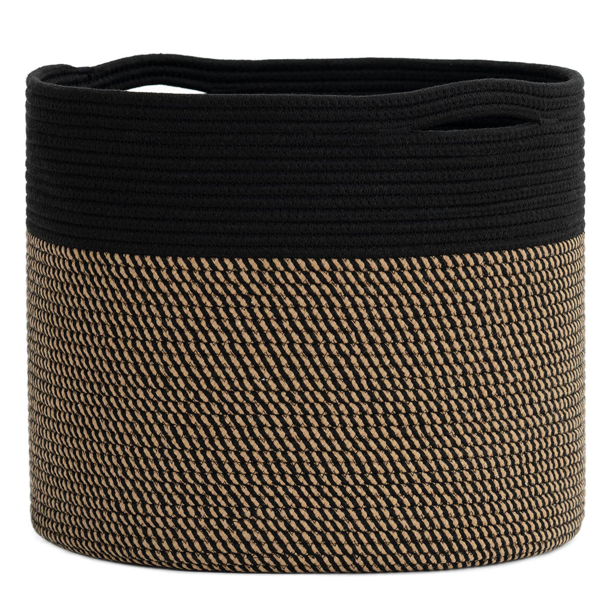 Goodpick woven rope storage basket front view shows ample capacity for blankets
