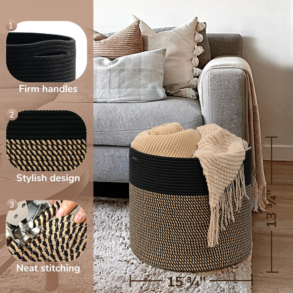 Goodpick woven rope storage basket large-capacity with top-down view, ideal for toys