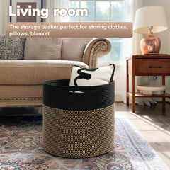 Goodpick woven rope storage basket side with hidden handles, easy to move between rooms