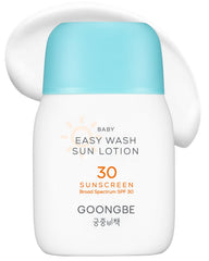GOONGBE Baby Easy Wash Sun Lotion SPF 30 bottle with quick rinse after sun play.