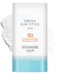 GOONGBE Fresh Sun Stick bottle shows mineral SPF for all ages.