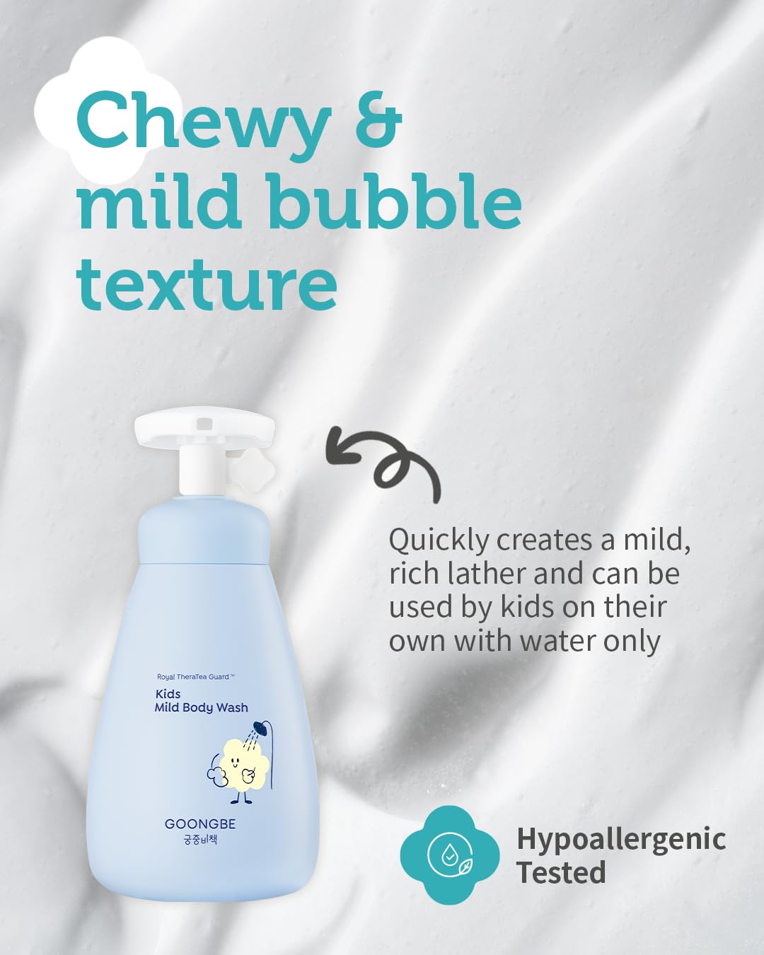 Goongbe Kids Wash Duo Set theratea guard icon noting exclusive Korean-inspired care