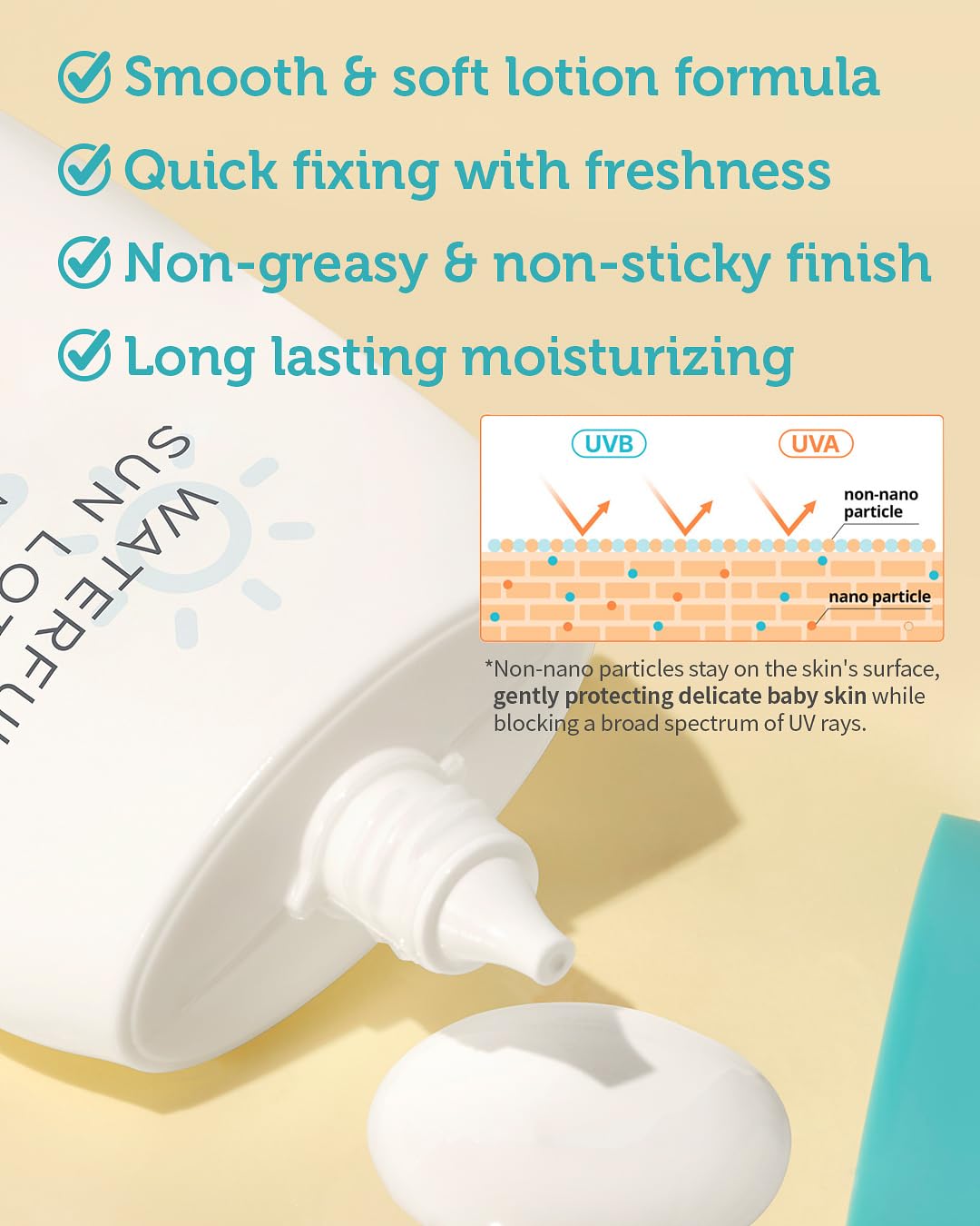 GOONGBE Waterful Sun Lotion texture swirl demonstrating silky, non-greasy finish for daily wear