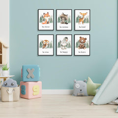 Gooptyinh deer animal print canvas brings soothing forest tones to infant zones.
