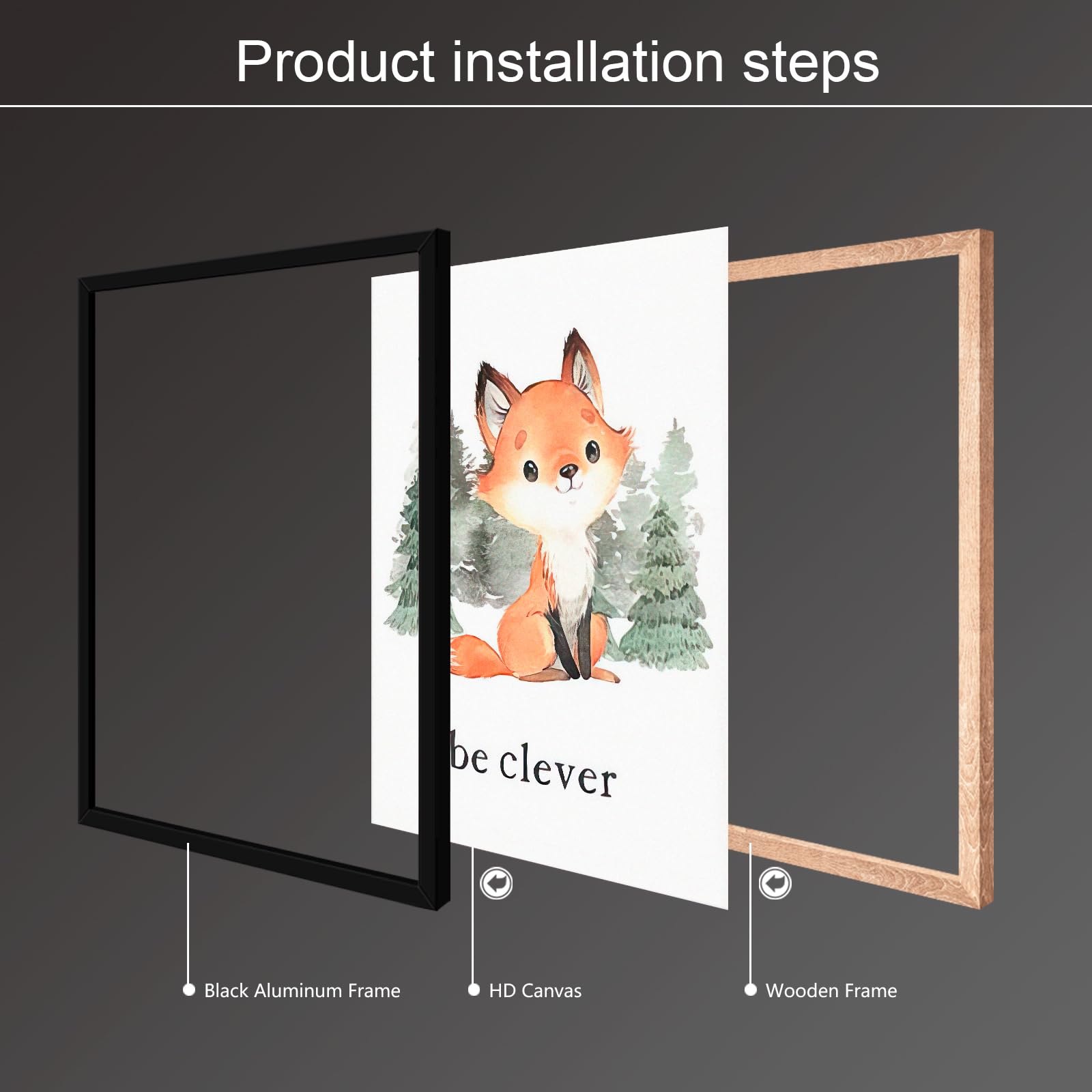 Gooptyinh framed fox art in woodland setting brightens baby's room with playful charm.