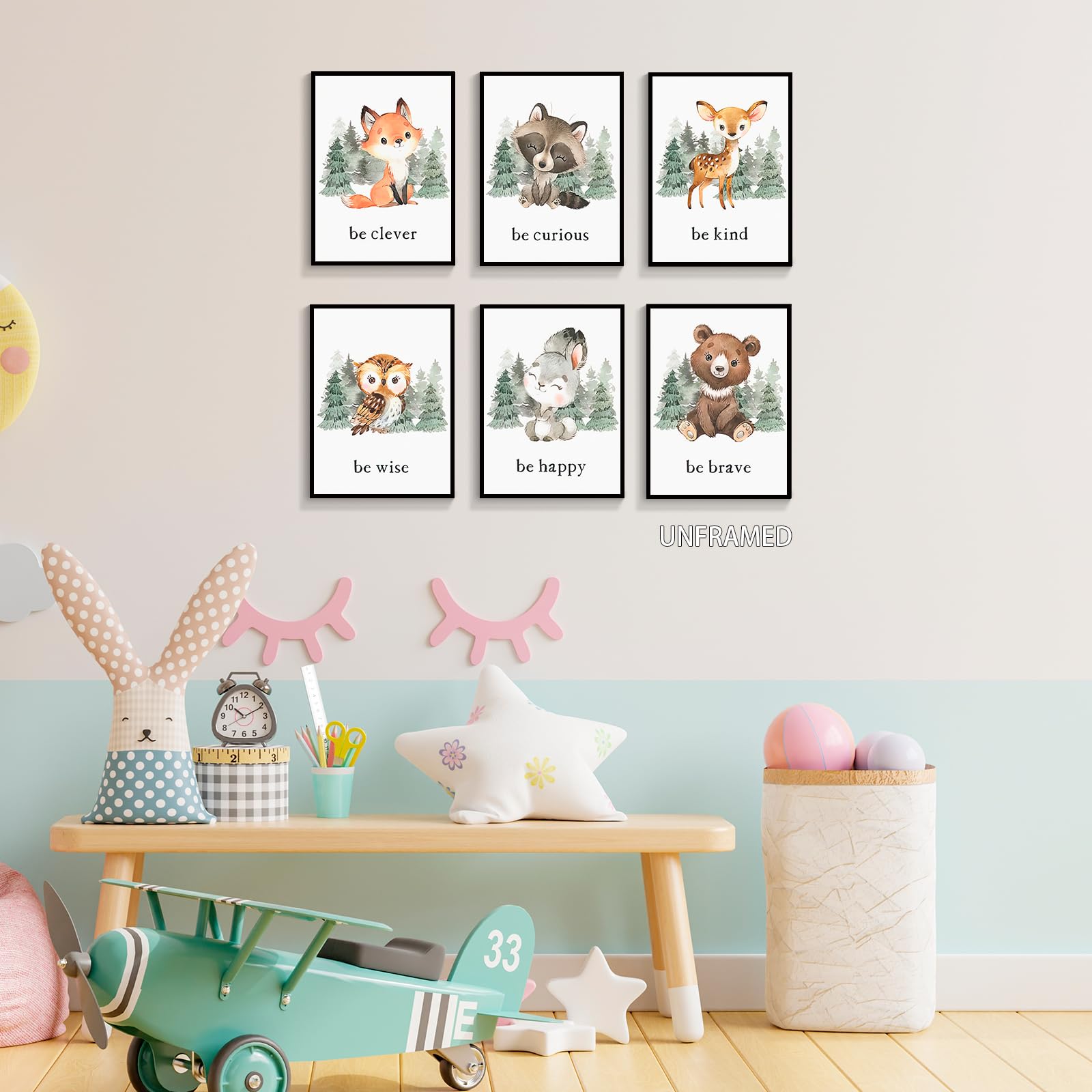 Gooptyinh all-animals woodland poster set ties together nursery decor.