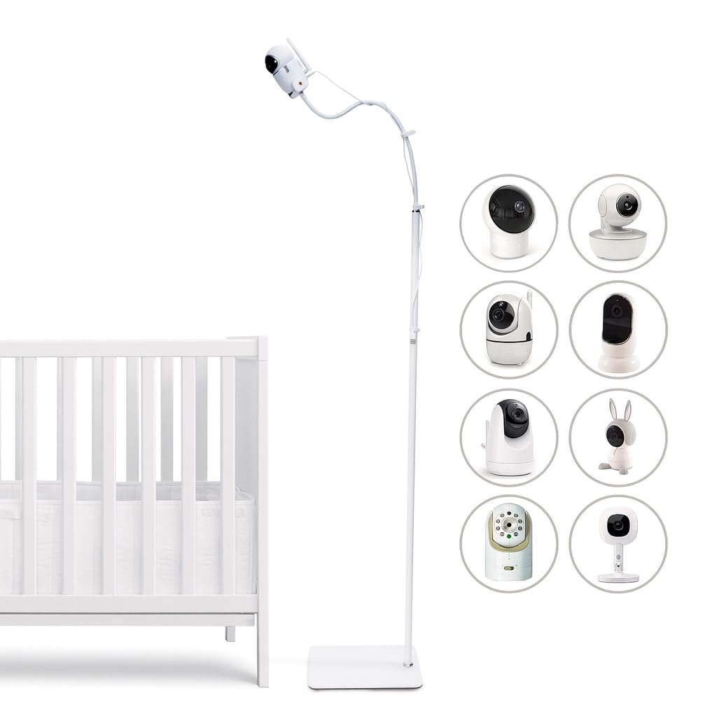 Goozie baby monitor floor stand with universal fit for multiple cameras and quick setup.