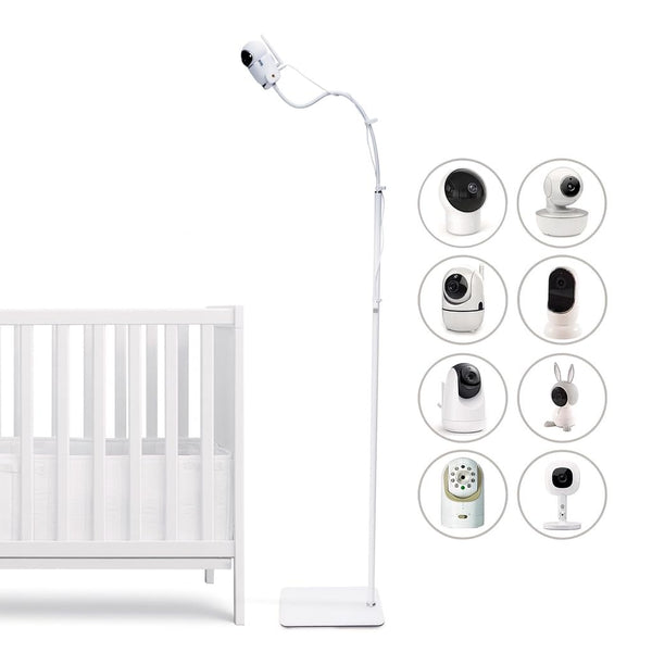 Goozie baby monitor floor stand with universal fit for multiple cameras and quick setup.