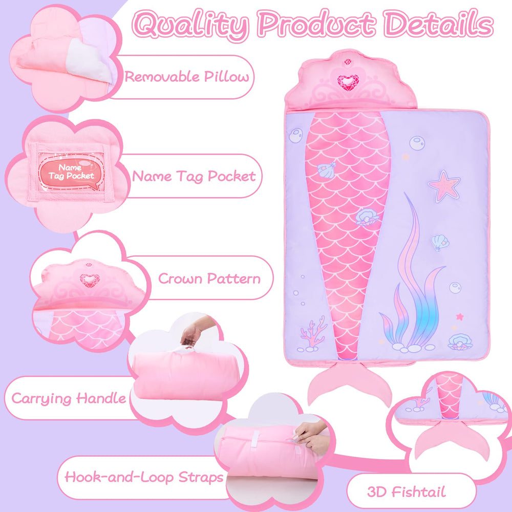 GOPHRALOVE Mermaid Nap Mat includes blanket for added warmth.