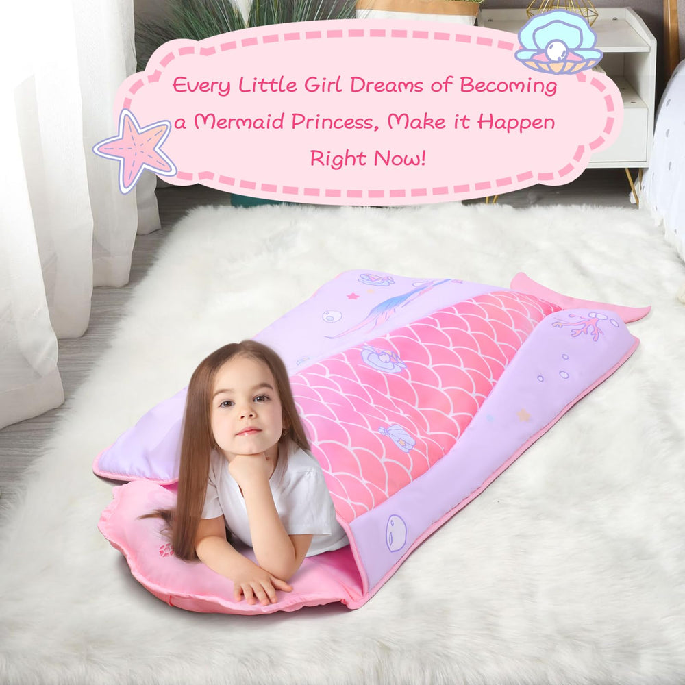 GOPHRALOVE Mermaid Nap Mat features reinforced stitching for durability.