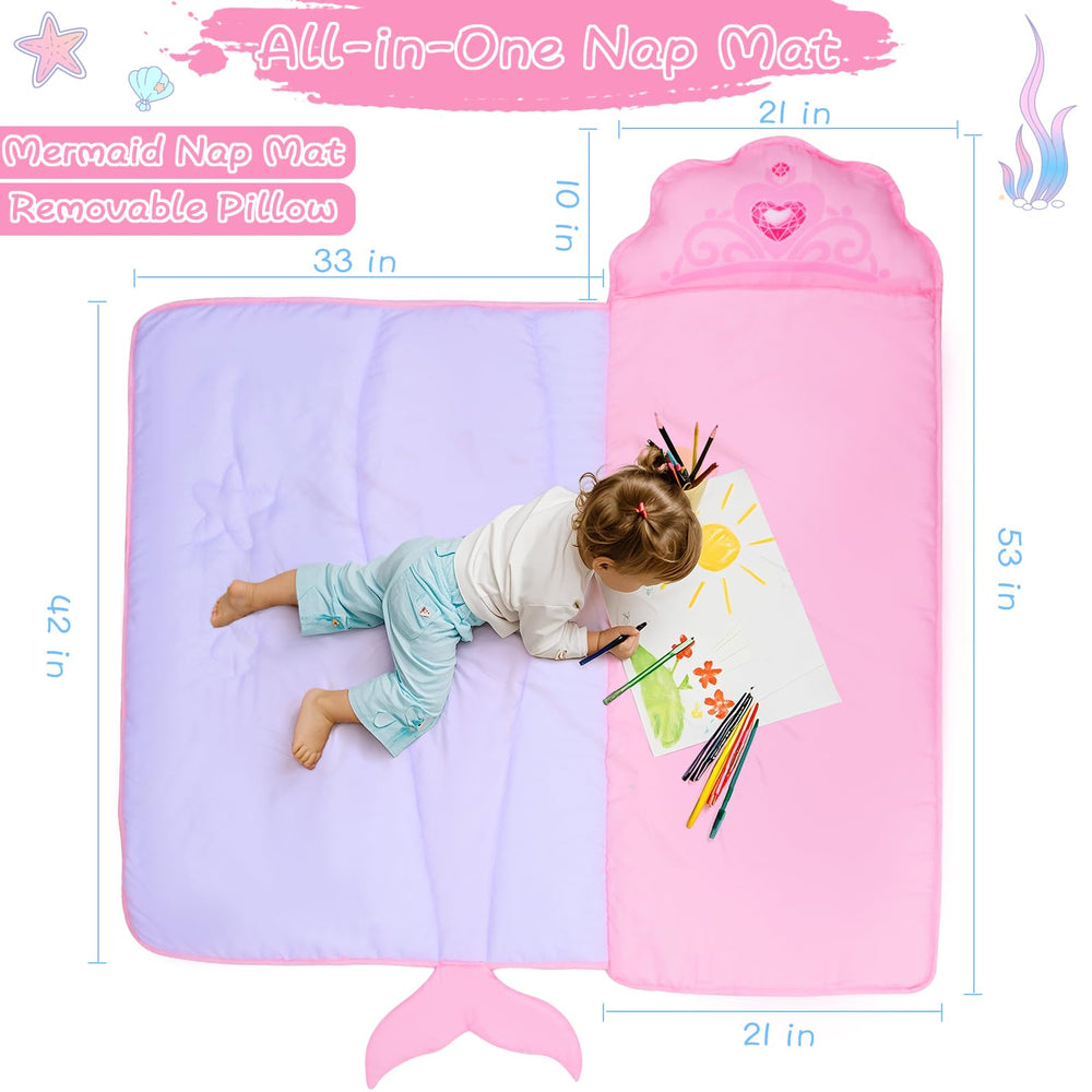 GOPHRALOVE Mermaid Nap Mat rolled with handle for easy transport.