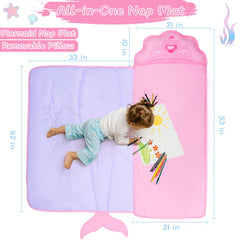 GOPHRALOVE Mermaid Nap Mat rolled with handle for easy transport.