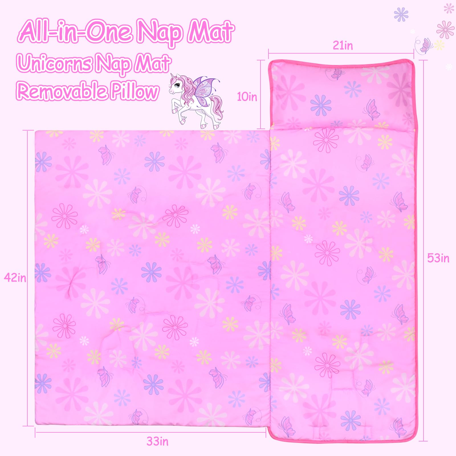 GOPHRALOVE Unicorns Nap Mat with soft blanket for warmth during rest.