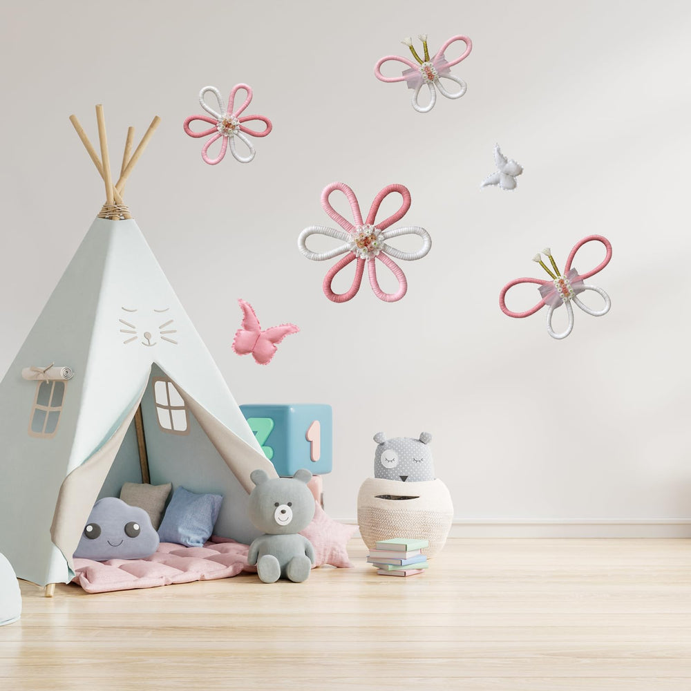 Gordepy pink-white butterfly 3.5-inch decor offers delicate detail on a crib wall.