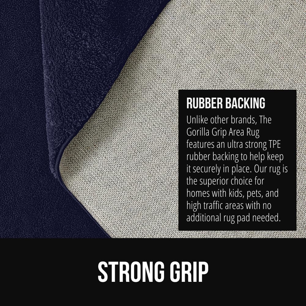 GORILLA GRIP navy 4x6 rug machine washable for easy freshening after messes