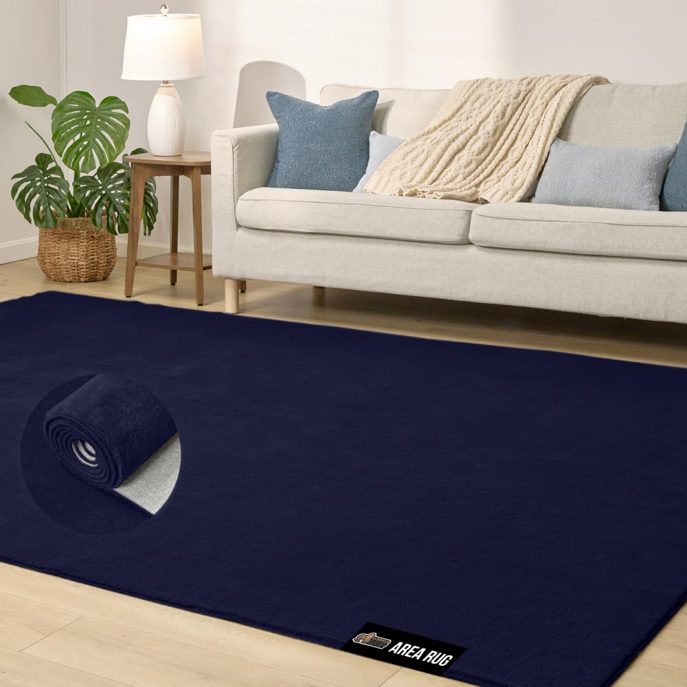 GORILLA GRIP slip-resistant soft-wash rug in navy ideal for entryways.