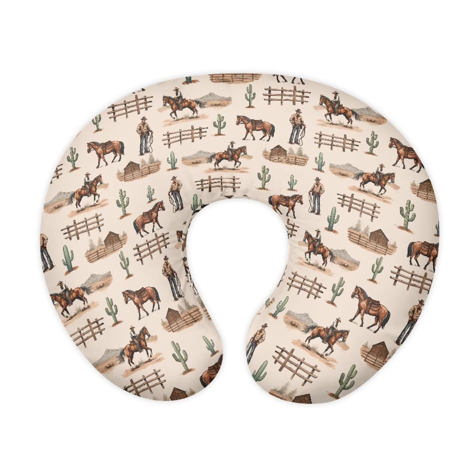 Goronwyfloyd brown cow boys and cacti pillow cover with kid-friendly print for nurseries.