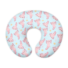 Goronwyfloyd multi pink axolotl nursing pillow cover closeup, showing soft fabric for baby comfort