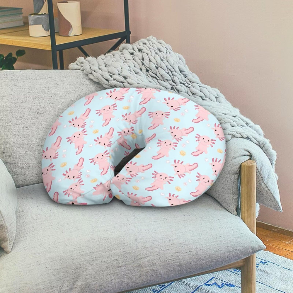 Goronwyfloyd pink pillow cover in a cozy bedroom setup for feeding moments