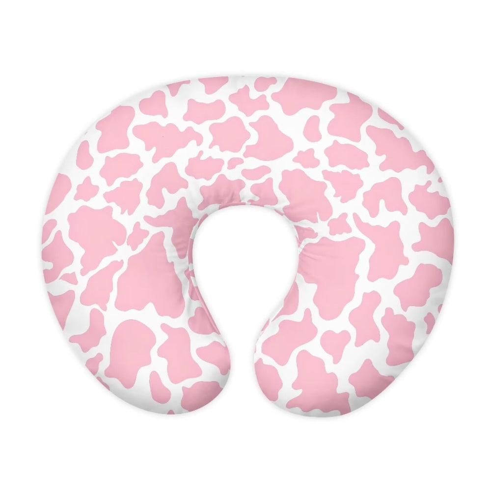 Goronwyfloyd Pink Cow Stripes nursing pillow cover closeup, ultra-soft texture for gentle baby skin.