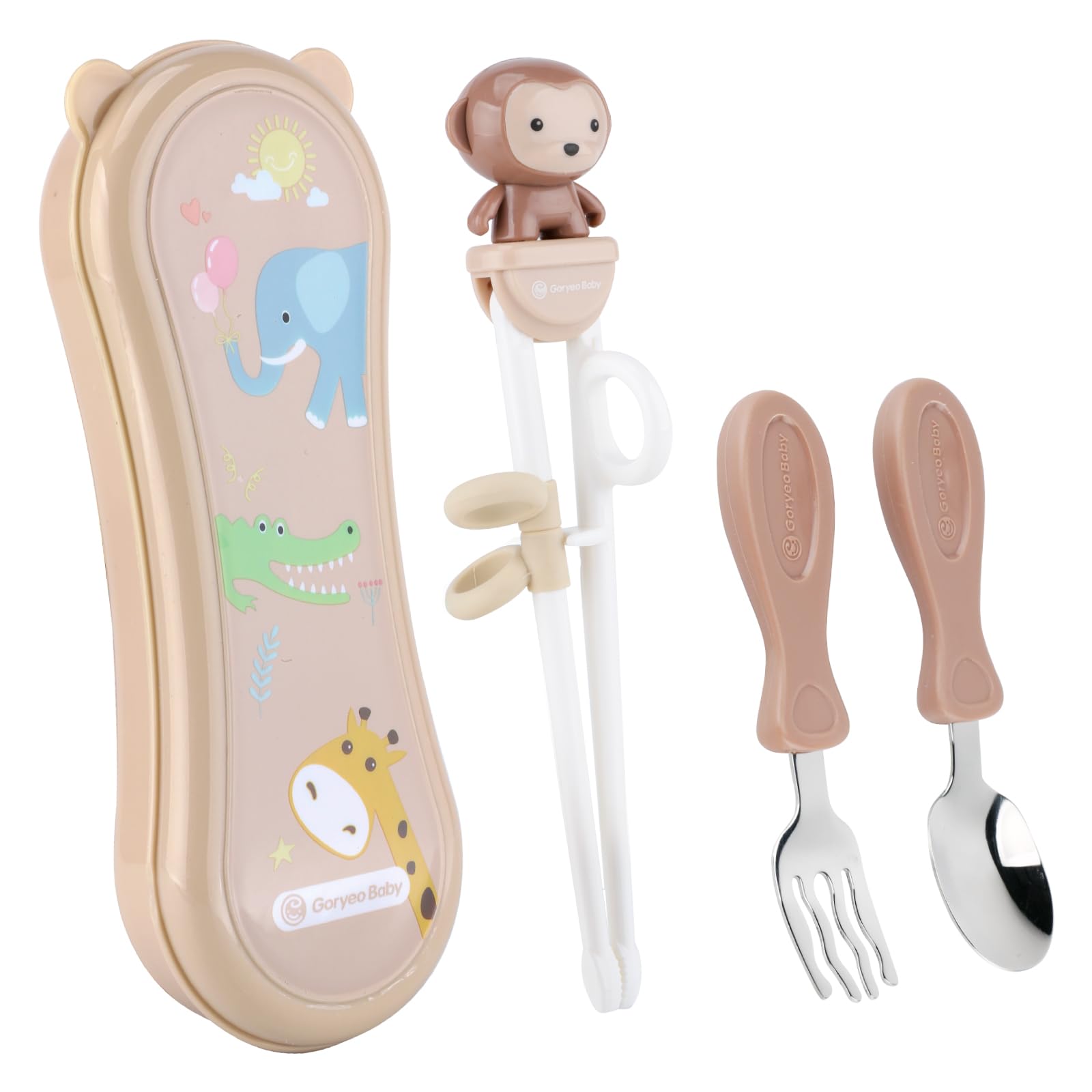 Goryeo Baby toddler utensils set with compact case for on-the-go self-feeding.