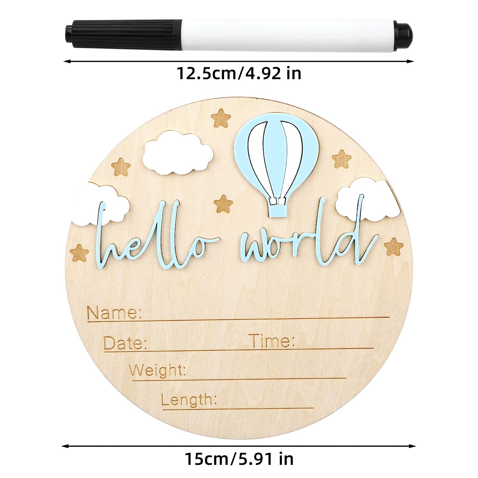 Gosknor Hello World blue sign shown as a birth photo prop.