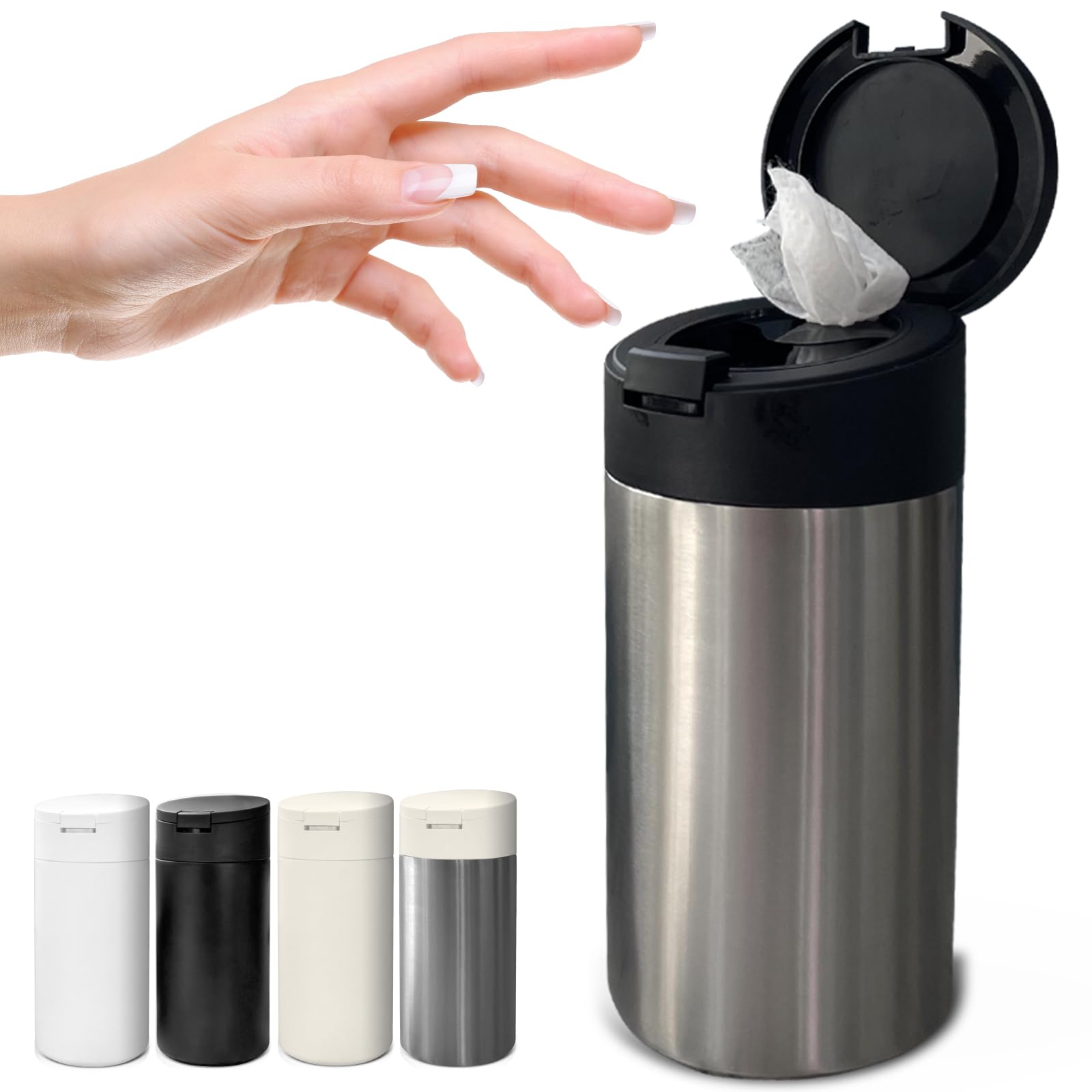 Gosnold wipes dispenser with black lid, front view showing bold design and accessible wipes