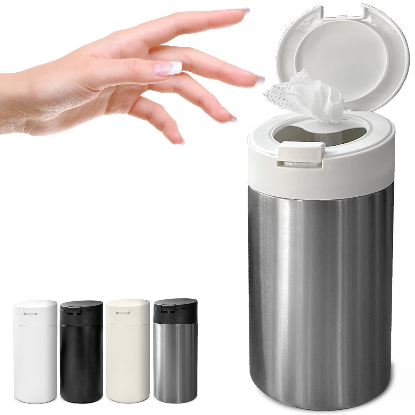 Gosnold Wipes Dispenser with Cream Lid, front view, keeps wipes neatly accessible.