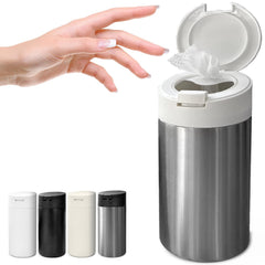 Gosnold Wipes Dispenser with Cream Lid, front view, keeps wipes neatly accessible.