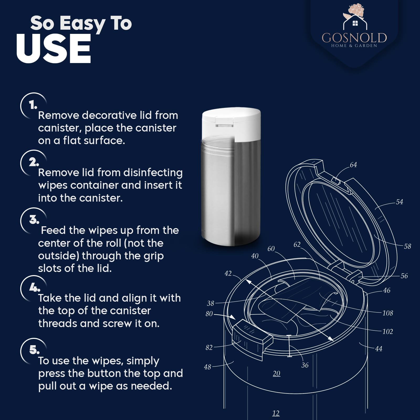Gosnold Wipes Dispenser refillable and sustainable design for everyday practicality.