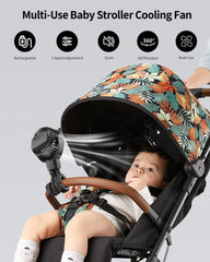 GOTOTO Baby Stroller Fan demonstrates 360-degree rotation for versatile airflow.