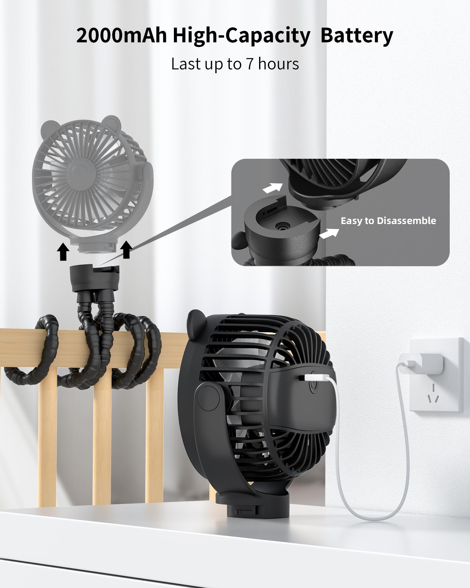 GOTOTO Baby Stroller Fan portable design for easy carry on outings.