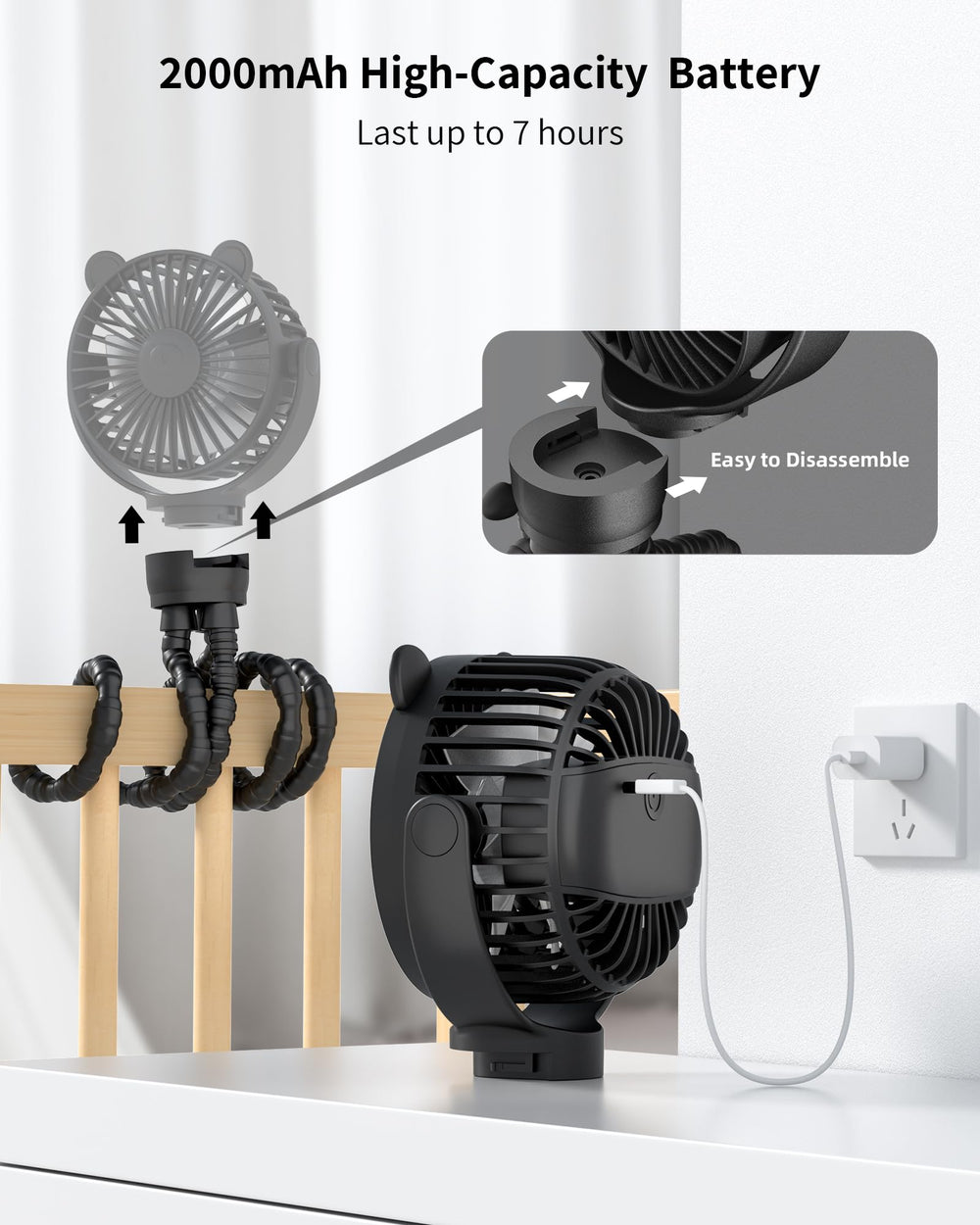 GOTOTO Baby Stroller Fan portable design for easy carry on outings.