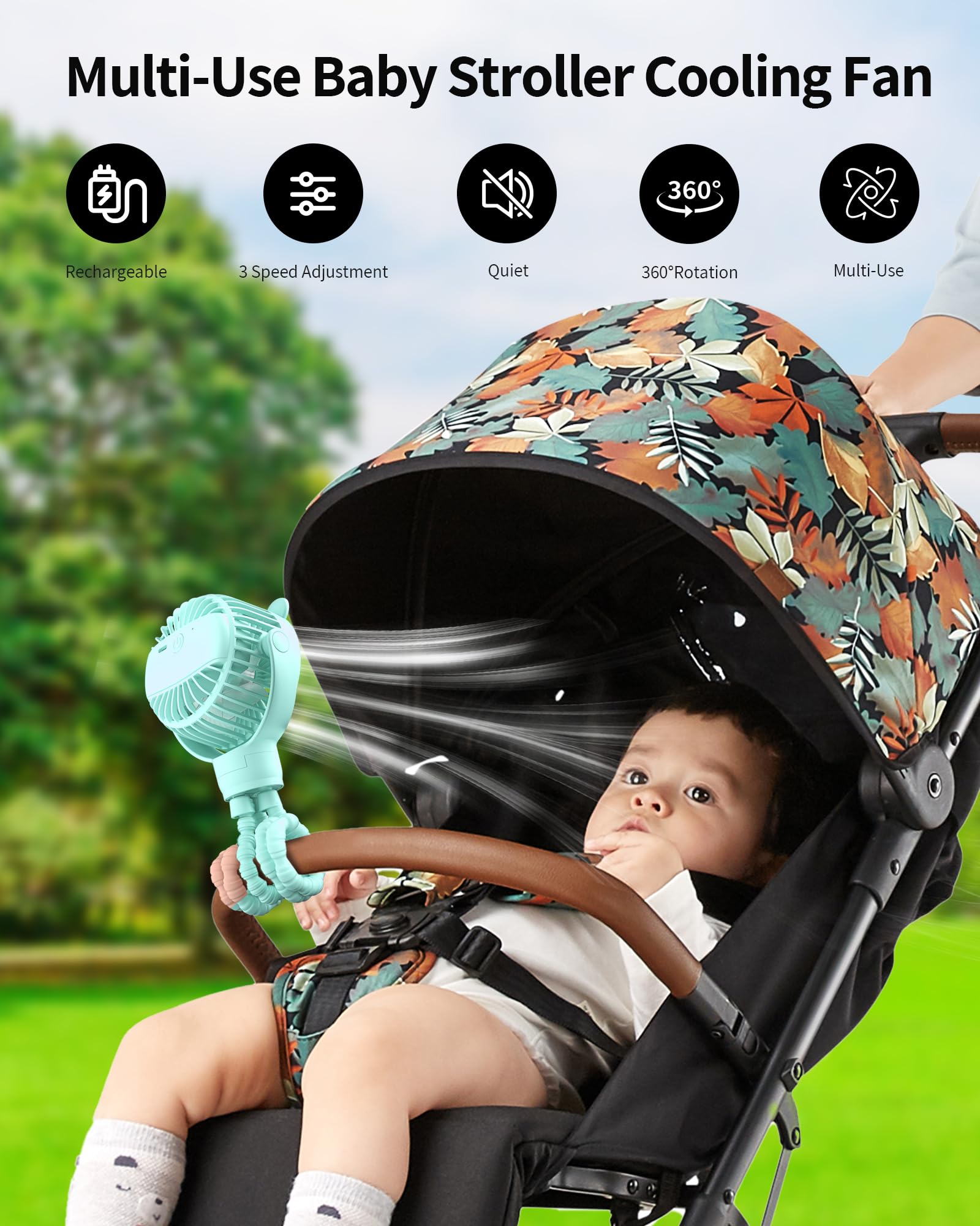 GOTOTO stroller fan operates ultra-quiet for nap time