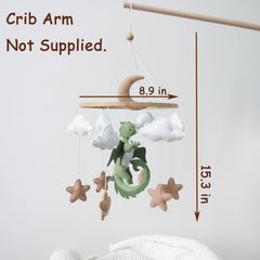 Goukurlsma dragon mobile hanging from a wooden ring enhances nursery decor and a soothing ambiance.