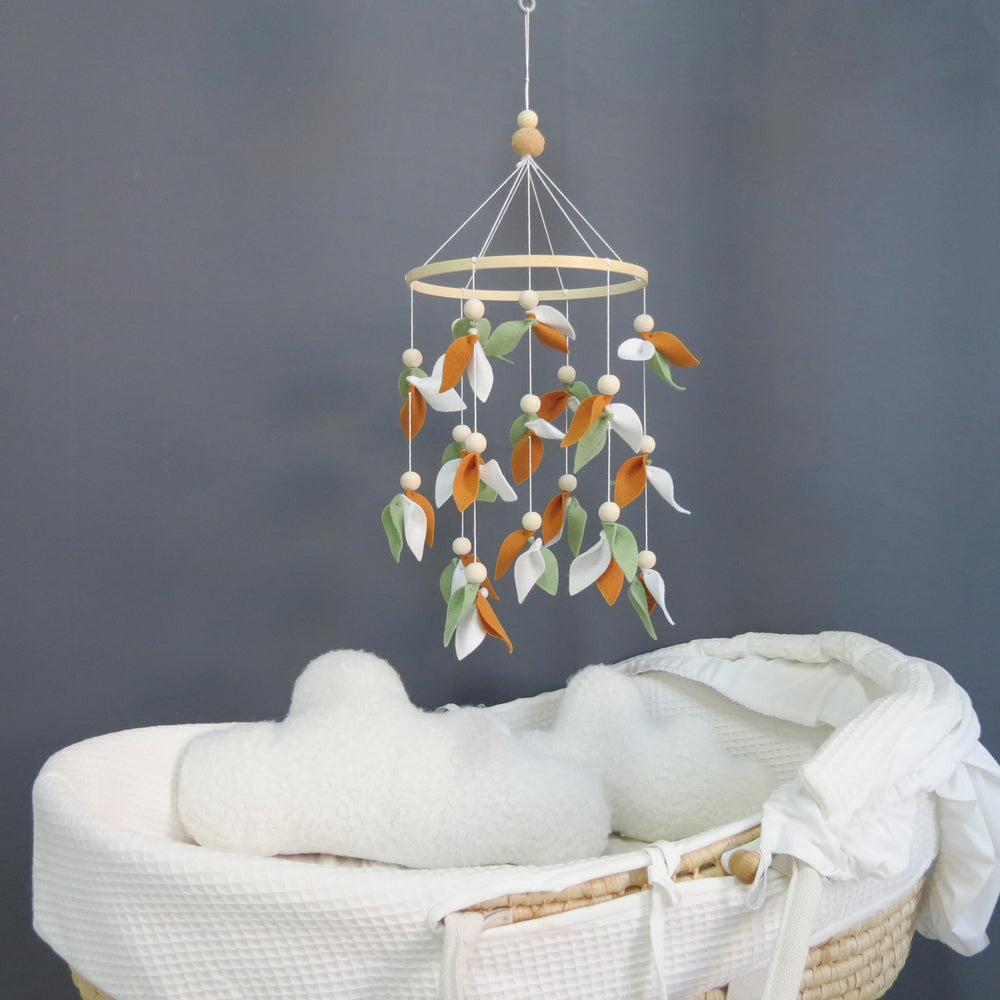 Goukurlsma Leaf Crib Mobile shows wooden bead accents for a natural nursery accent.