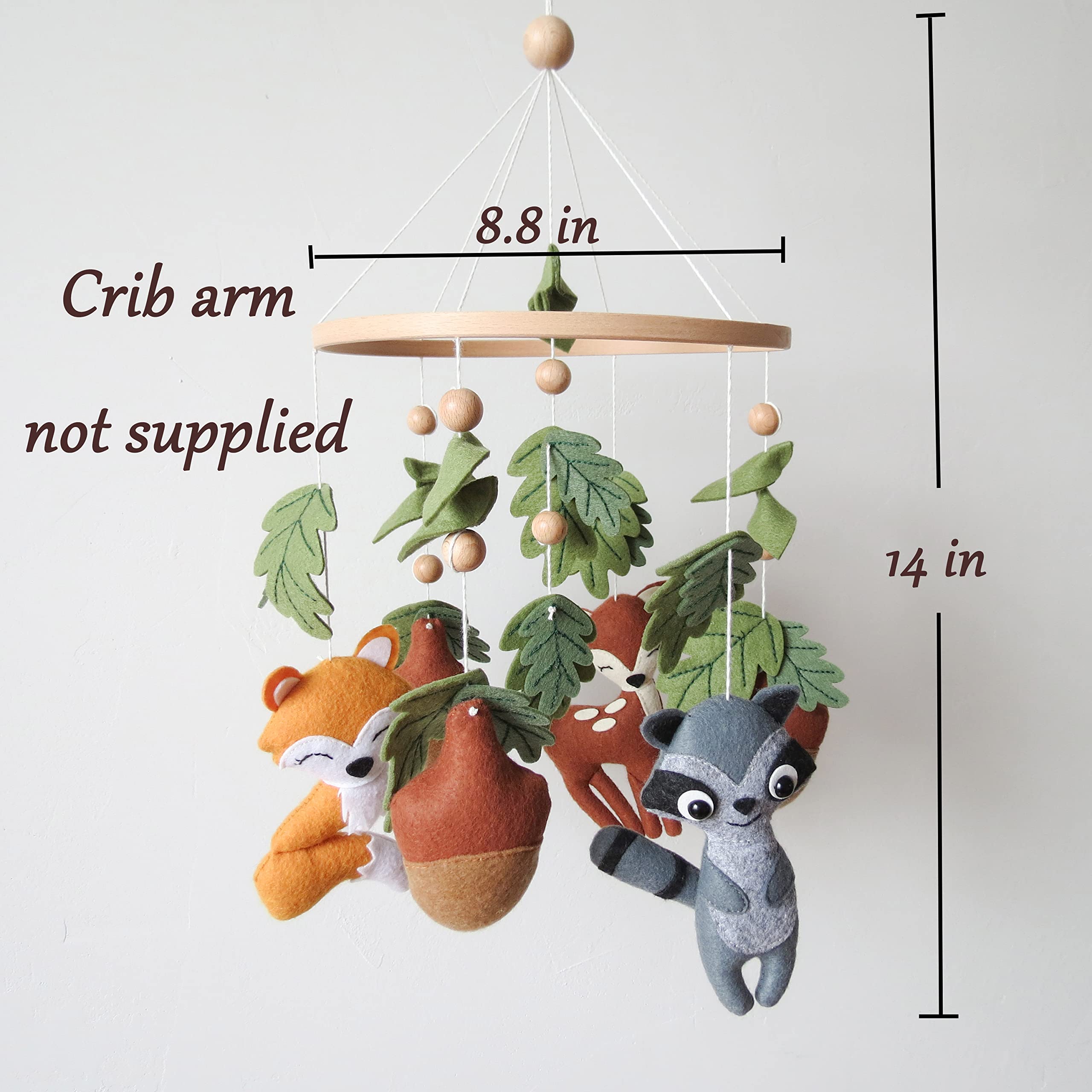 Goukurlsma woodland crib mobile fox, deer, and raccoon design for bedtime calm.