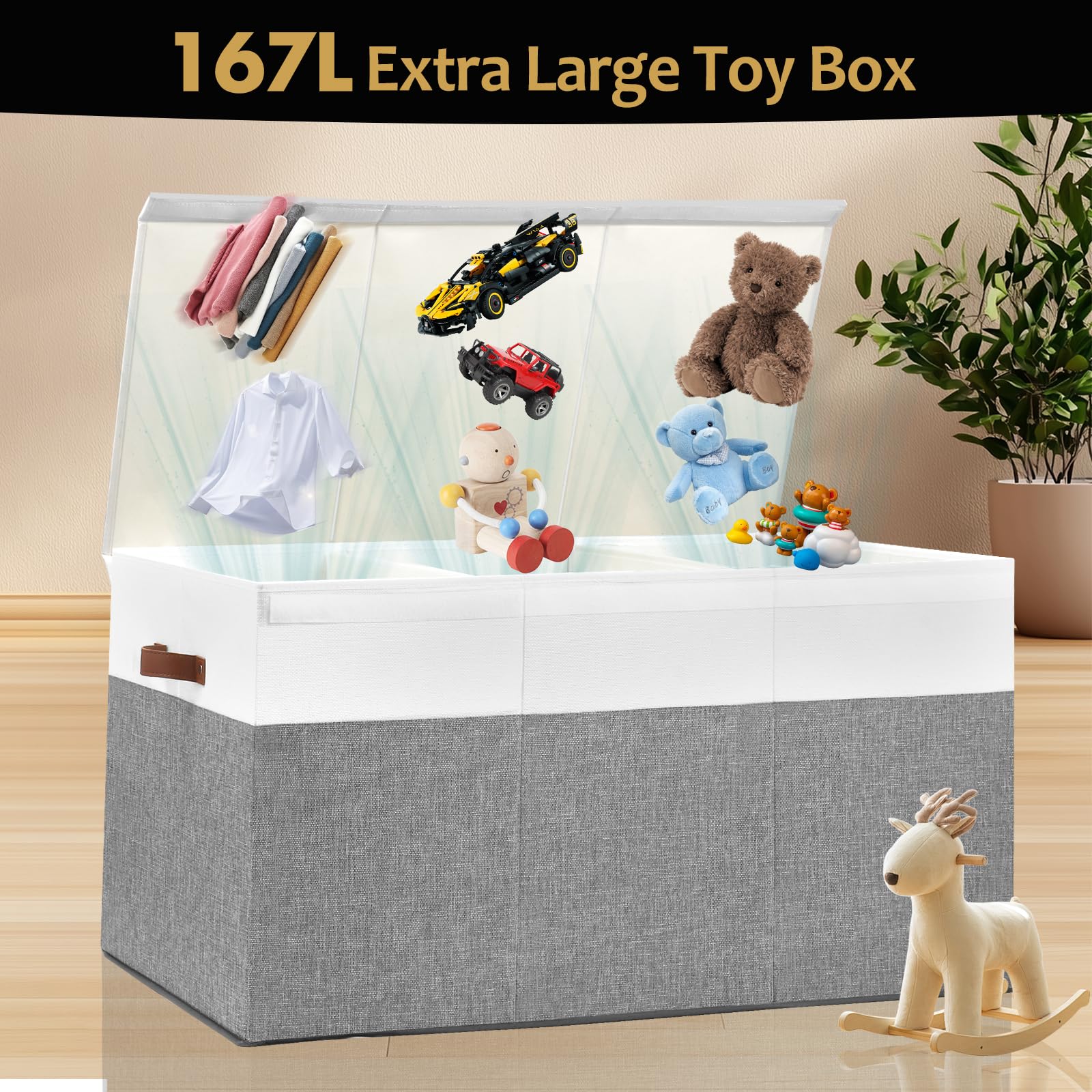 Gowee toy organizer bin with removable divider in grey-white for sorted toys