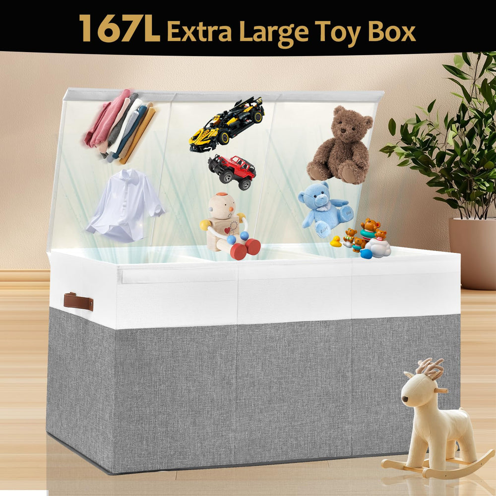 Gowee toy organizer bin with removable divider in grey-white for sorted toys