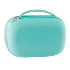 Gowing wearable pump bag in blue hard shell protects two pumps during travel.