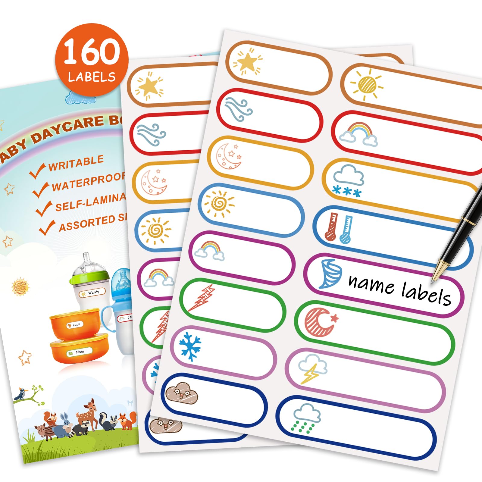 GOYOMI large-sheets daycare bottle labels for easy item identification.