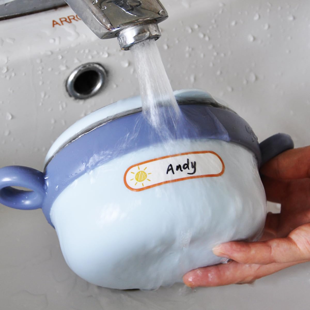GOYOMI waterproof self-laminating labels protect items from moisture.