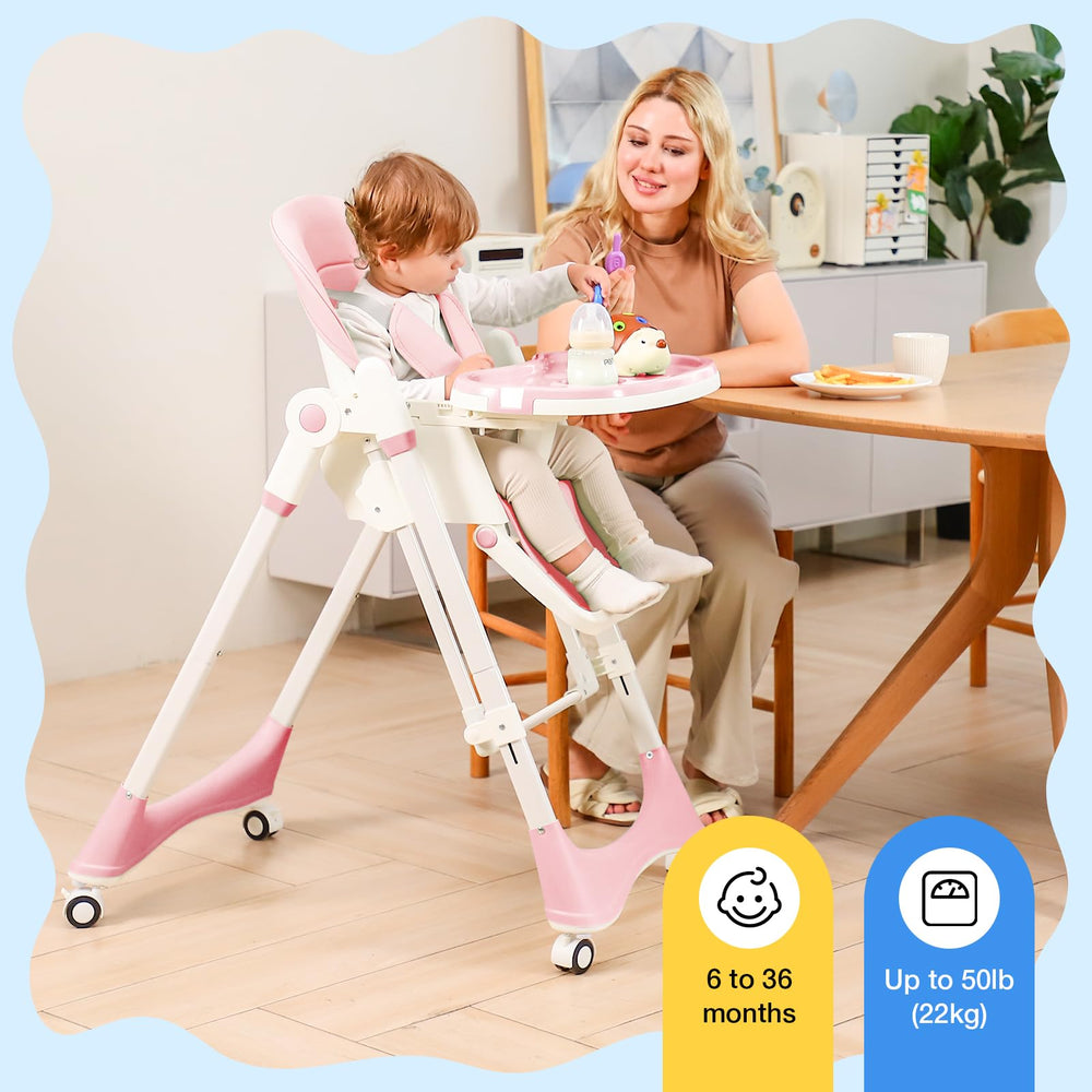 GPOAS high chair lockable wheels keep chair stationary