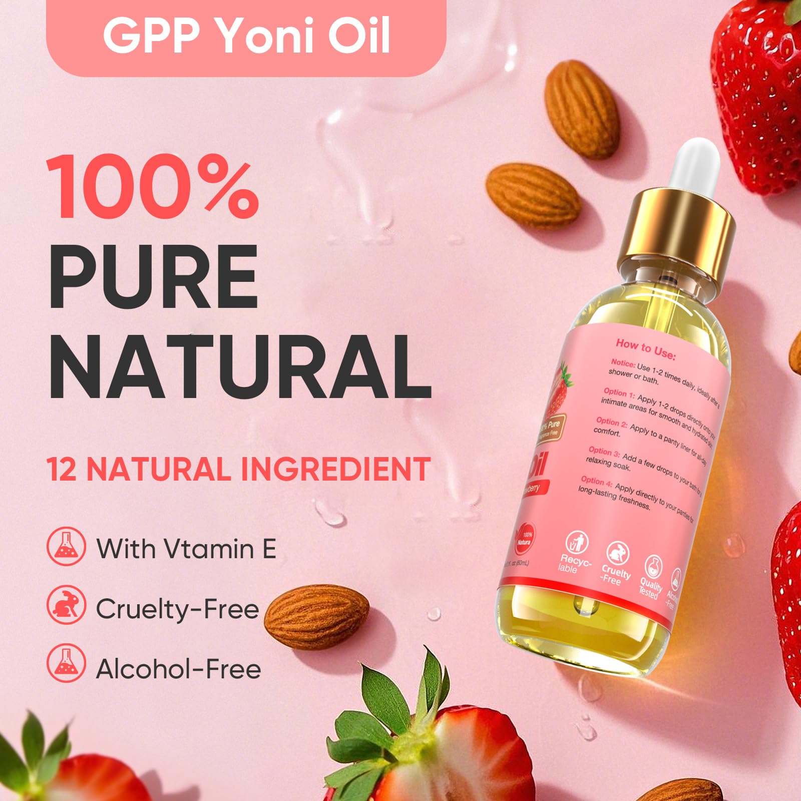 GPP Yoni Oil Wash applying on skin to illustrate easy absorption.