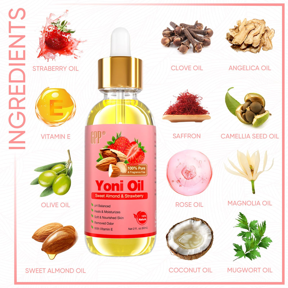 GPP Yoni Oil Wash packaging scene with travel-friendly bottle on a clean surface.
