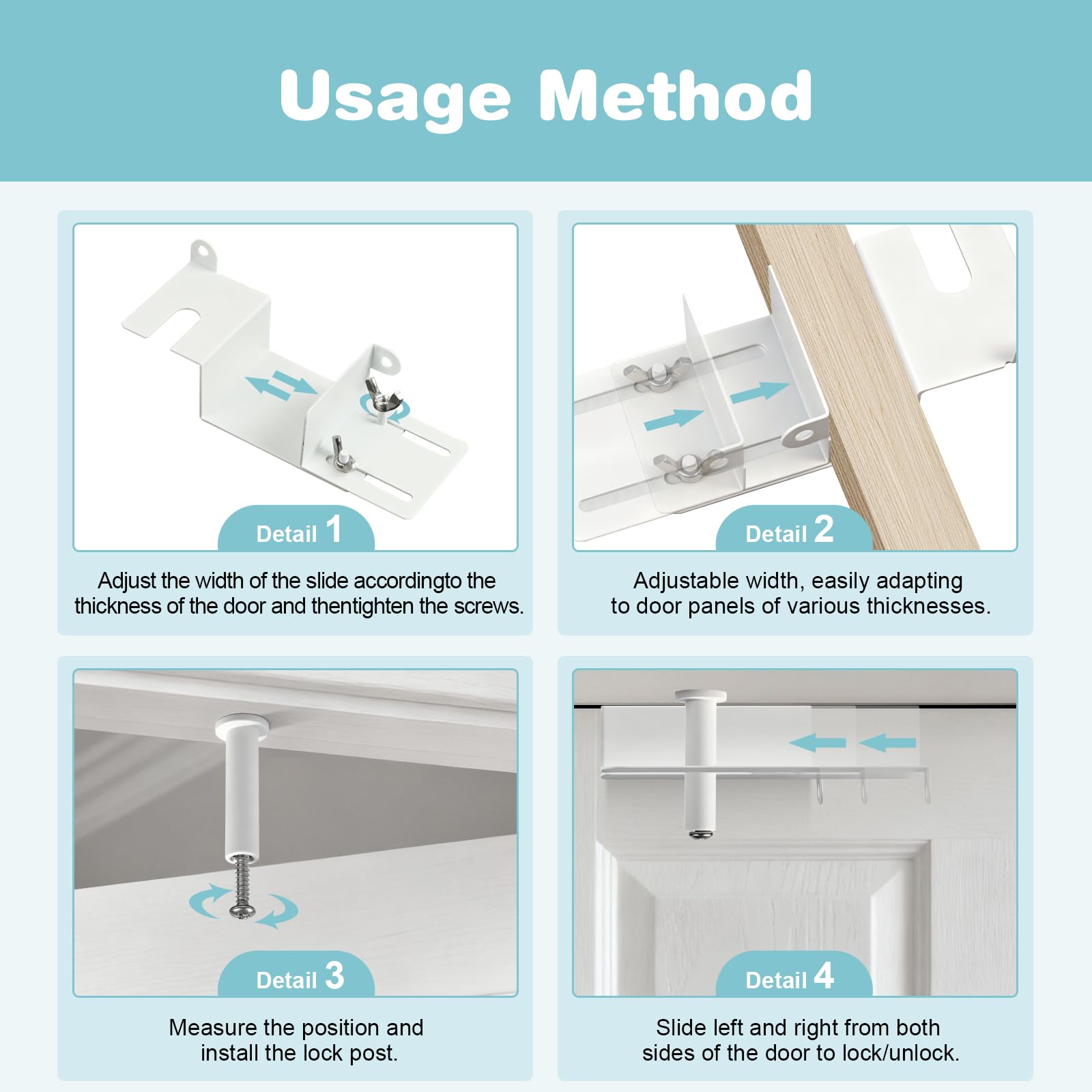GQGP door top lock on thick doors 0.6-2 inches for versatile use.