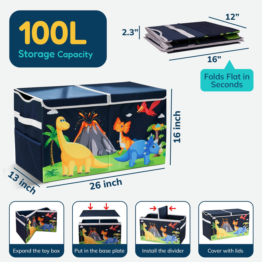 Grabbzee toy box divider shows removable section for organized play zones.