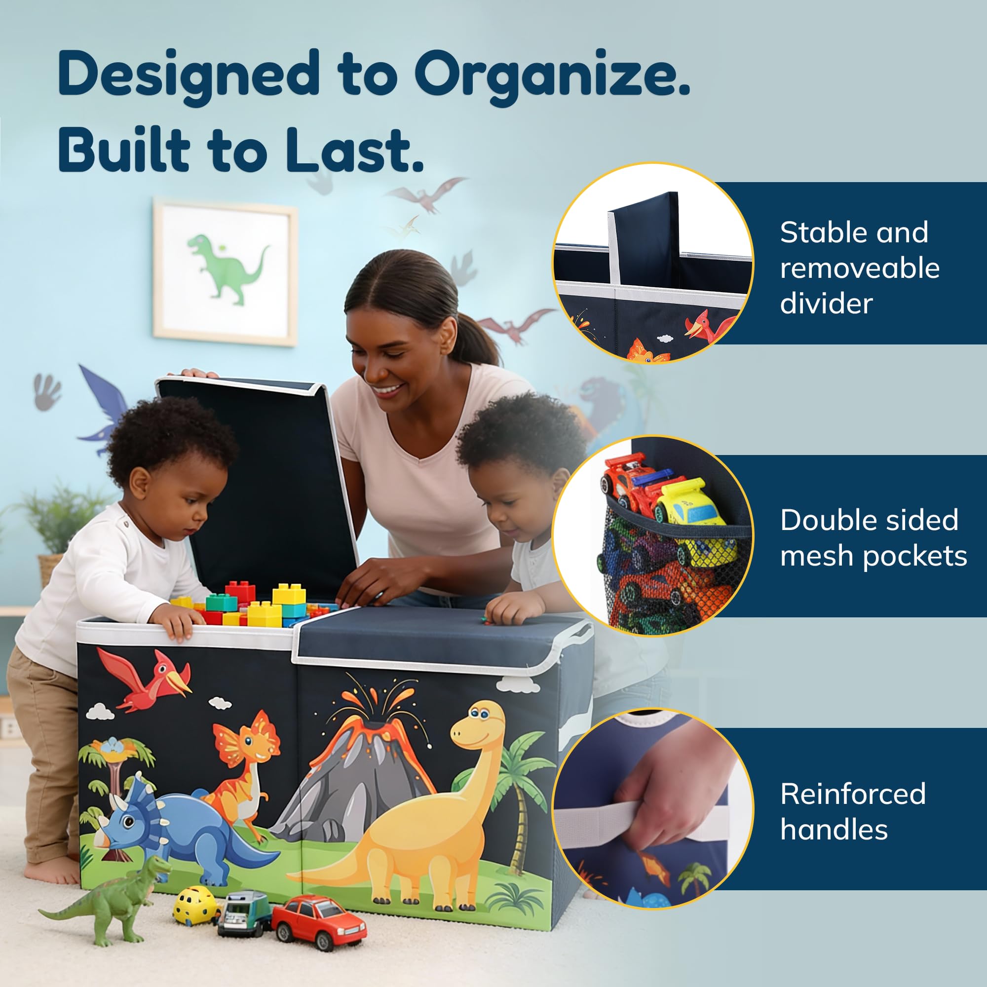 Grabbzee water-resistant fabric protects contents during spills and play.