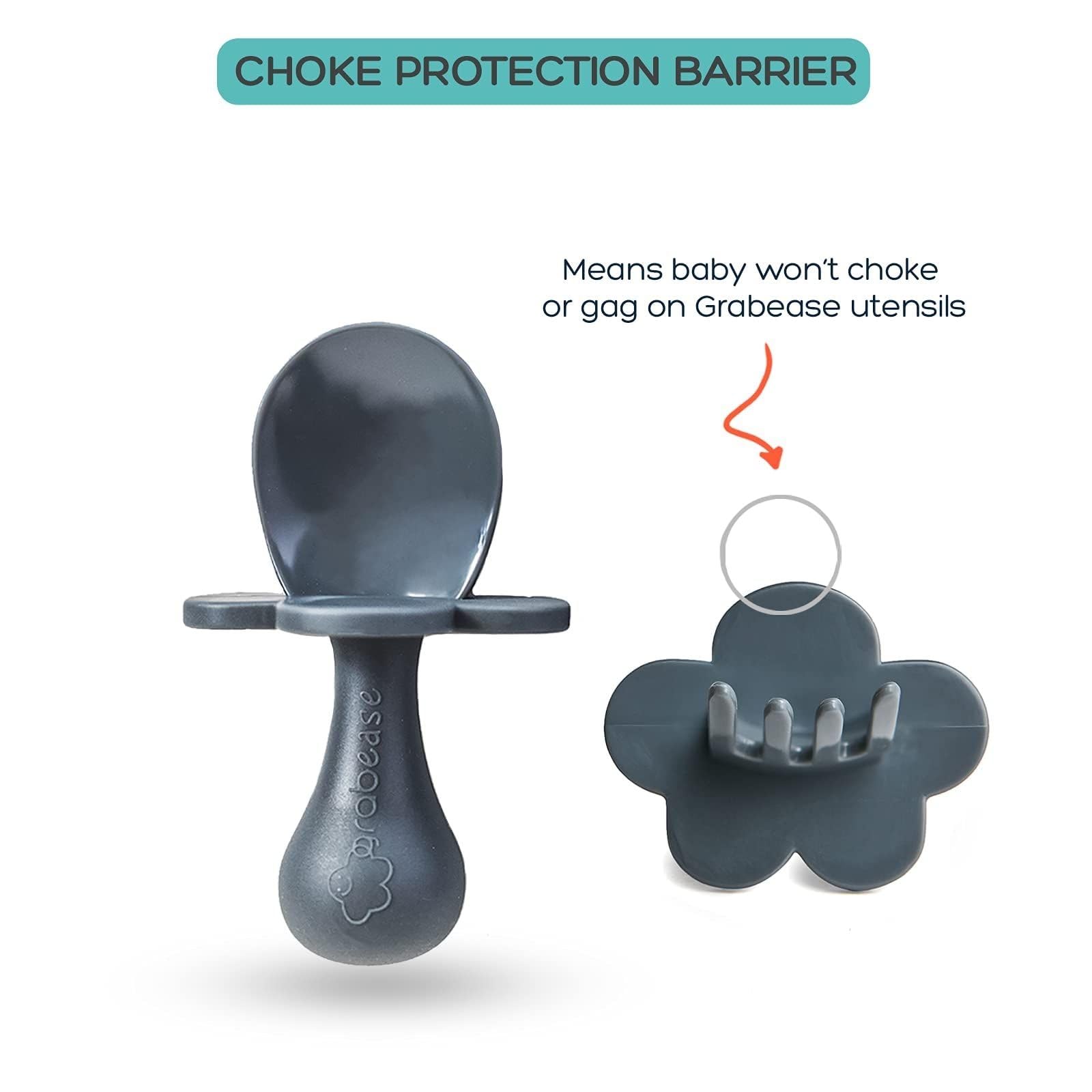 Grabease anti-choke collar shown for safe, comfortable mealtimes.