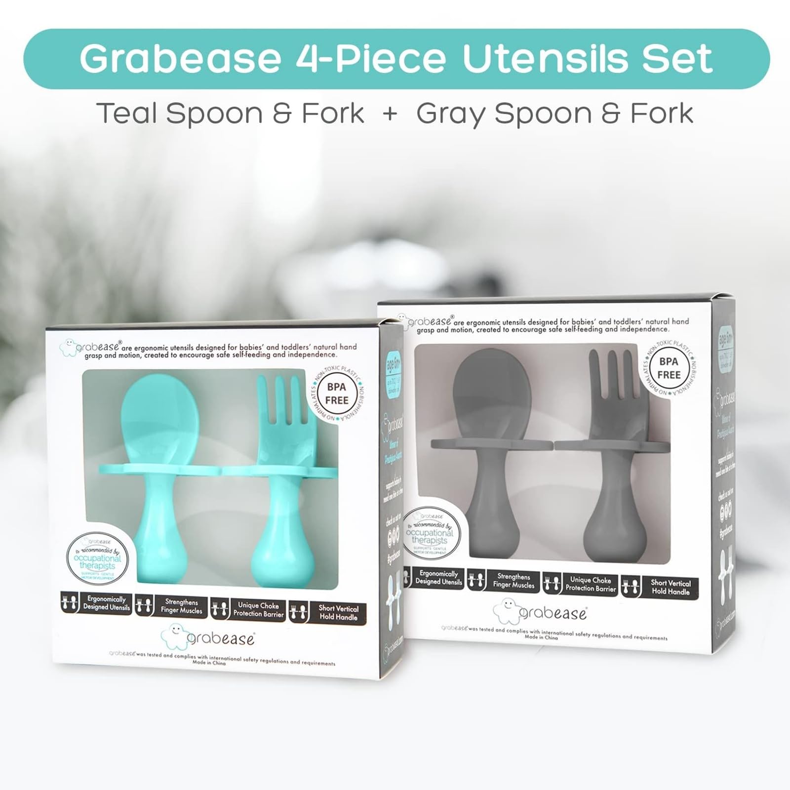 Grabease fork in teal close-up for ergonomic grip